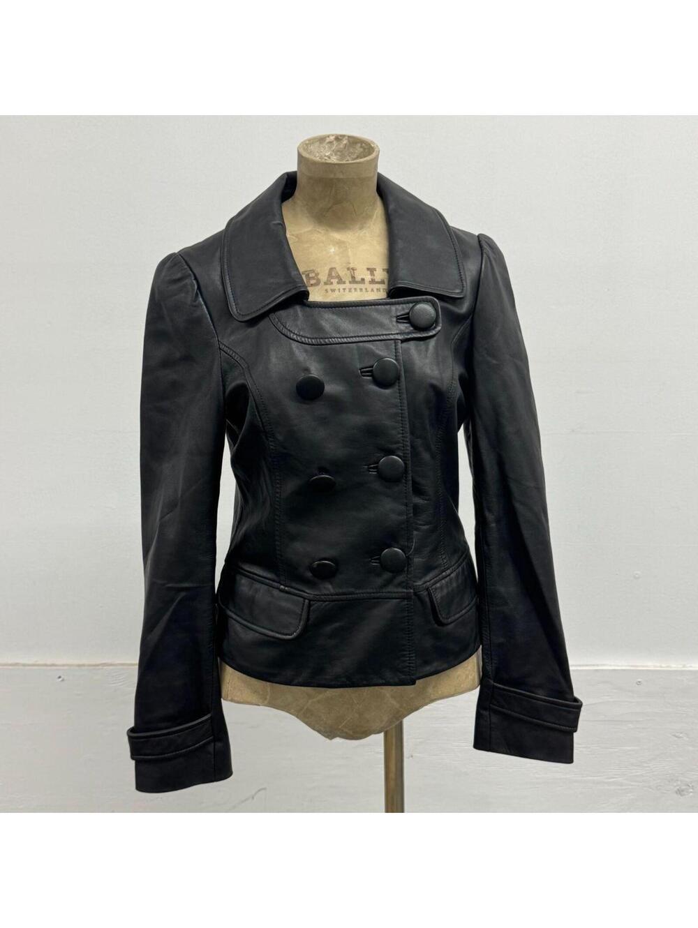 Vintage ONLY Black Lambskin Leather Peacoat Jacket